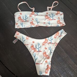 ROMWE Cream and Orange Tropical Bikini Set
